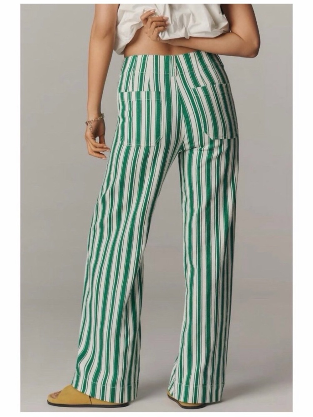 Maeve Colette Green and White Striped High-Waist Pants -NWT - Picture 9 of 9